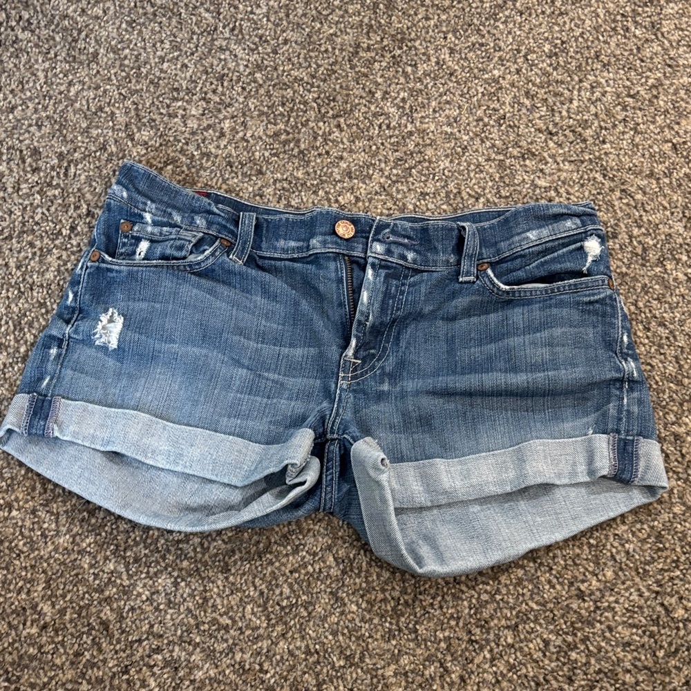 7 For All Mankind Distressed Blue Jean Shorts
